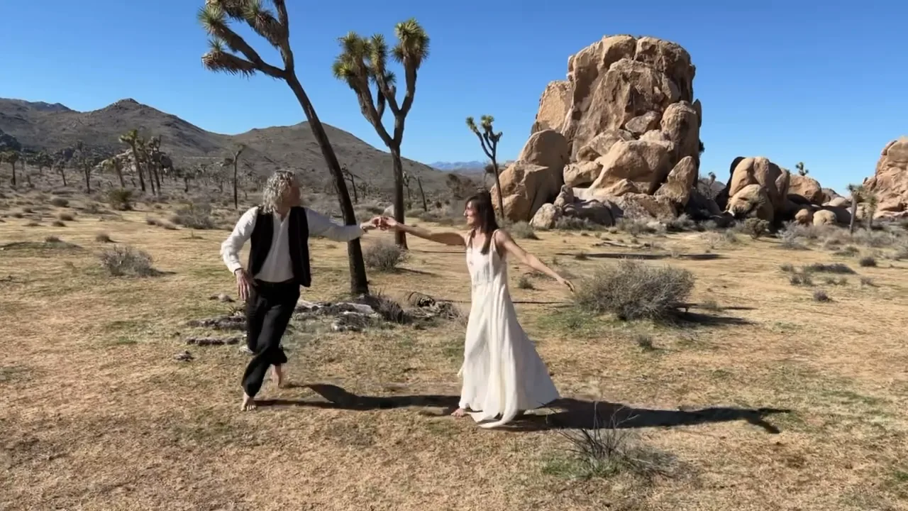 Matt and Gita dancing at their wedding in Joshua Tree
